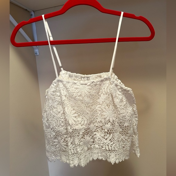 Miguelina white cropped lace embroidered tank top size small - Picture 3 of 8